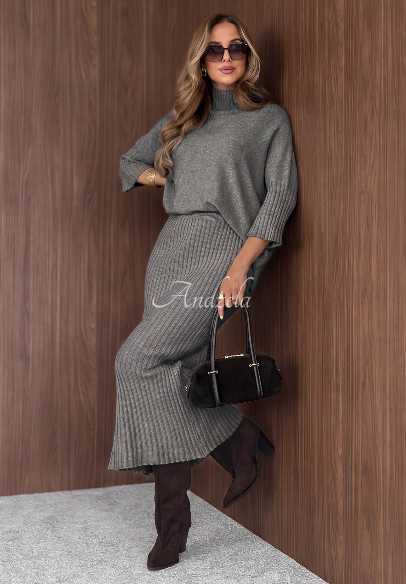 Viskose-Set aus Pullover und Ripprock Silent Sunday Grau