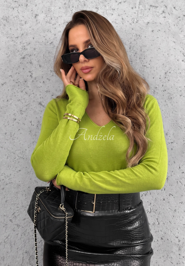 Leichter Pullover Selavi Gr&uuml;n awokado