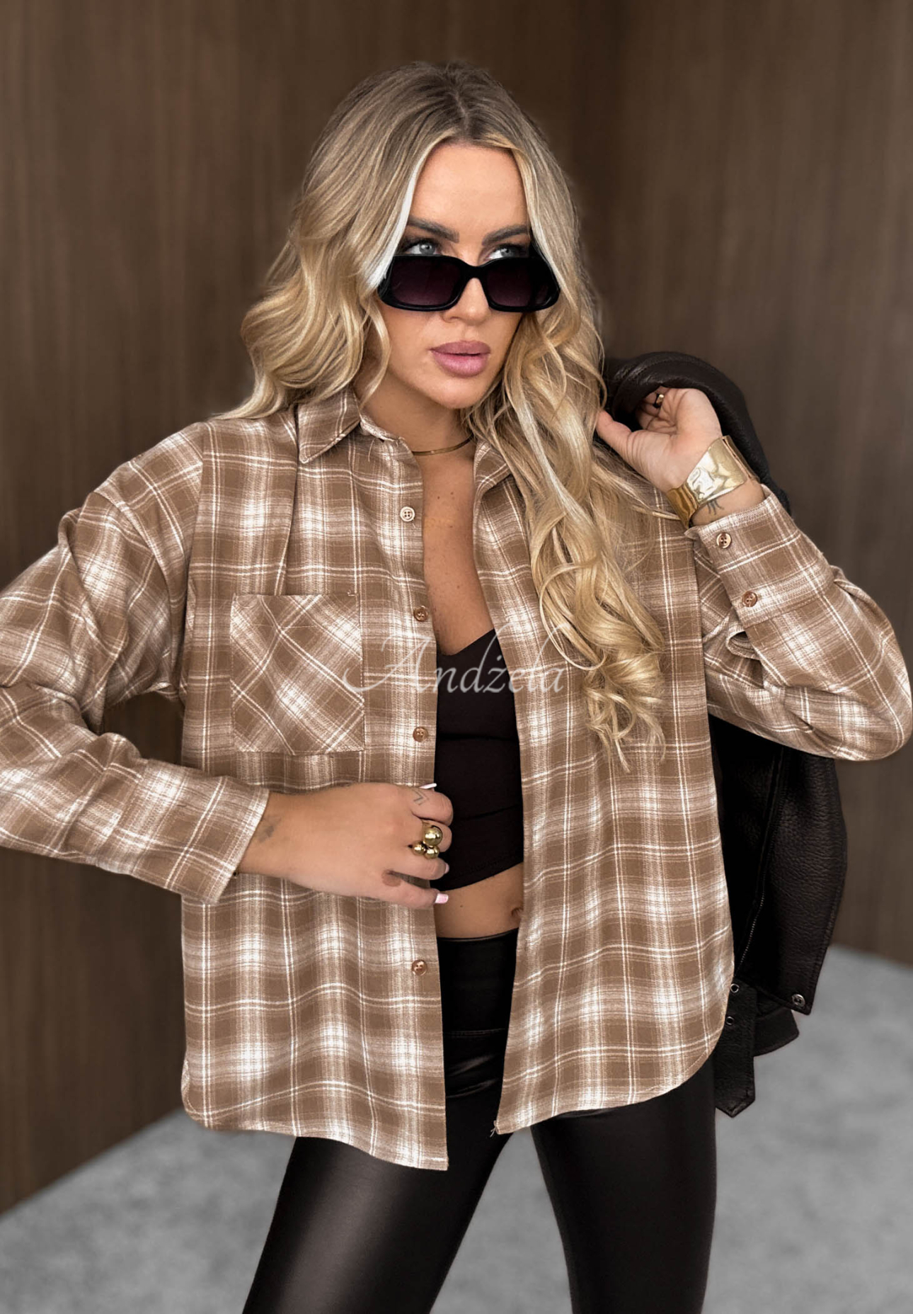 Karomhemd mit Viskose Woodland Days Beige