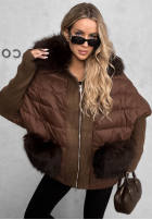 Długa pikowana Jacke z futerkiem Apple Crumble Hell Beige