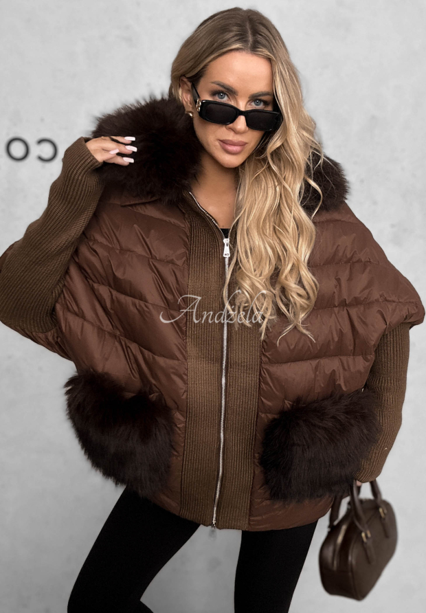 Kurze Steppjacke mit Fellbesatz Apple Crumble Schokoladenbraun