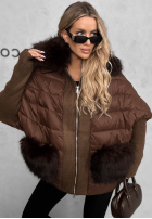 Długa pikowana Jacke z futerkiem Apple Crumble Hell Beige
