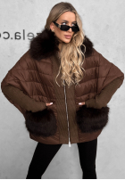 Długa pikowana Jacke z futerkiem Apple Crumble Hell Beige
