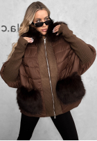 Długa pikowana Jacke z futerkiem Apple Crumble Hell Beige