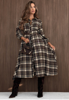 Koszulowa Kleid maxi w kratę z paskiem Fall Signature Beerenfarben