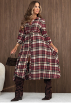 Koszulowa Kleid maxi w kratę z paskiem Fall Signature Beerenfarben