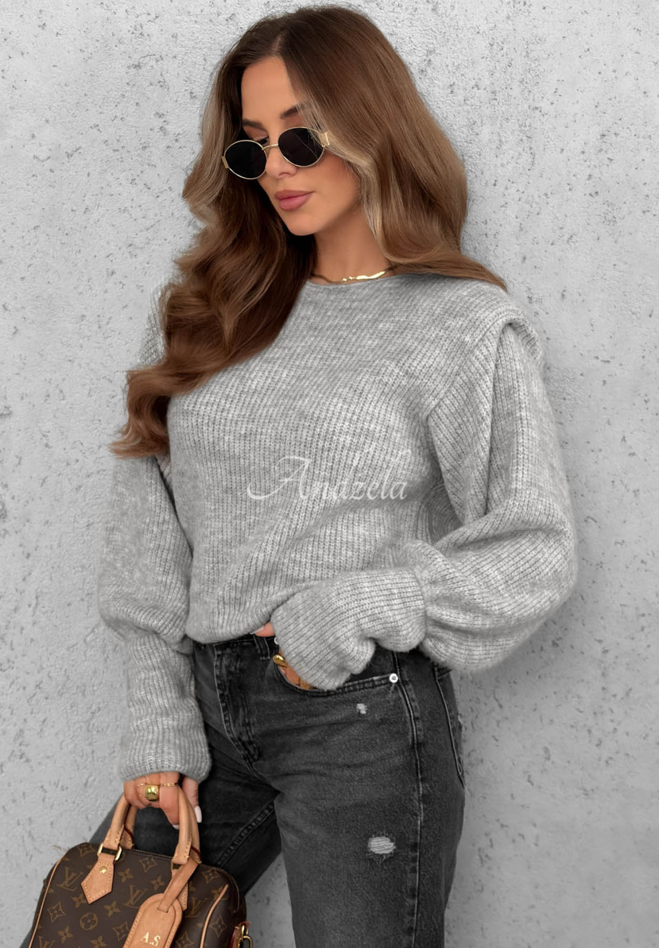 Wollpullover mit Schulterpolstern Lost Signal Grau