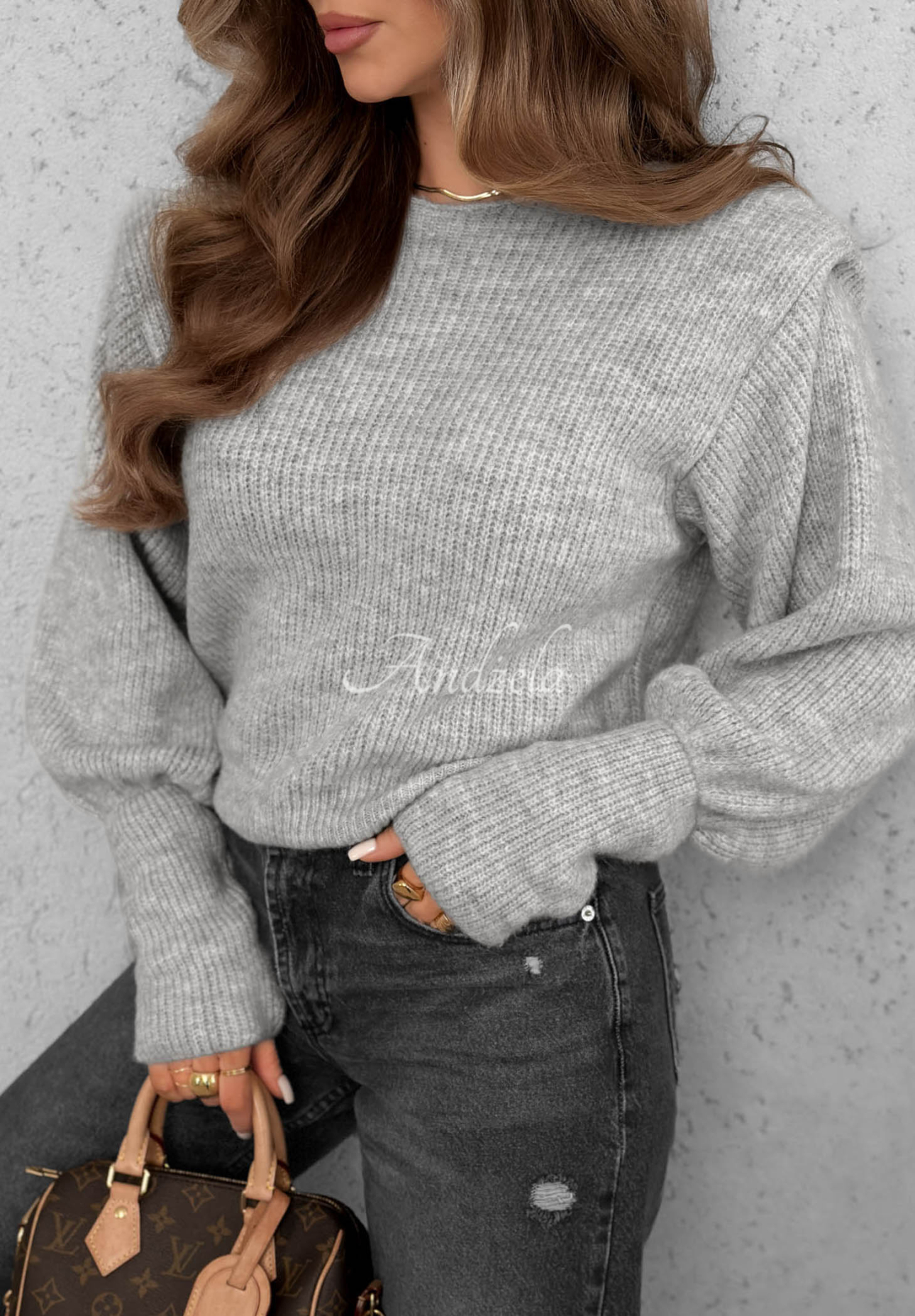 Wollpullover mit Schulterpolstern Lost Signal Grau