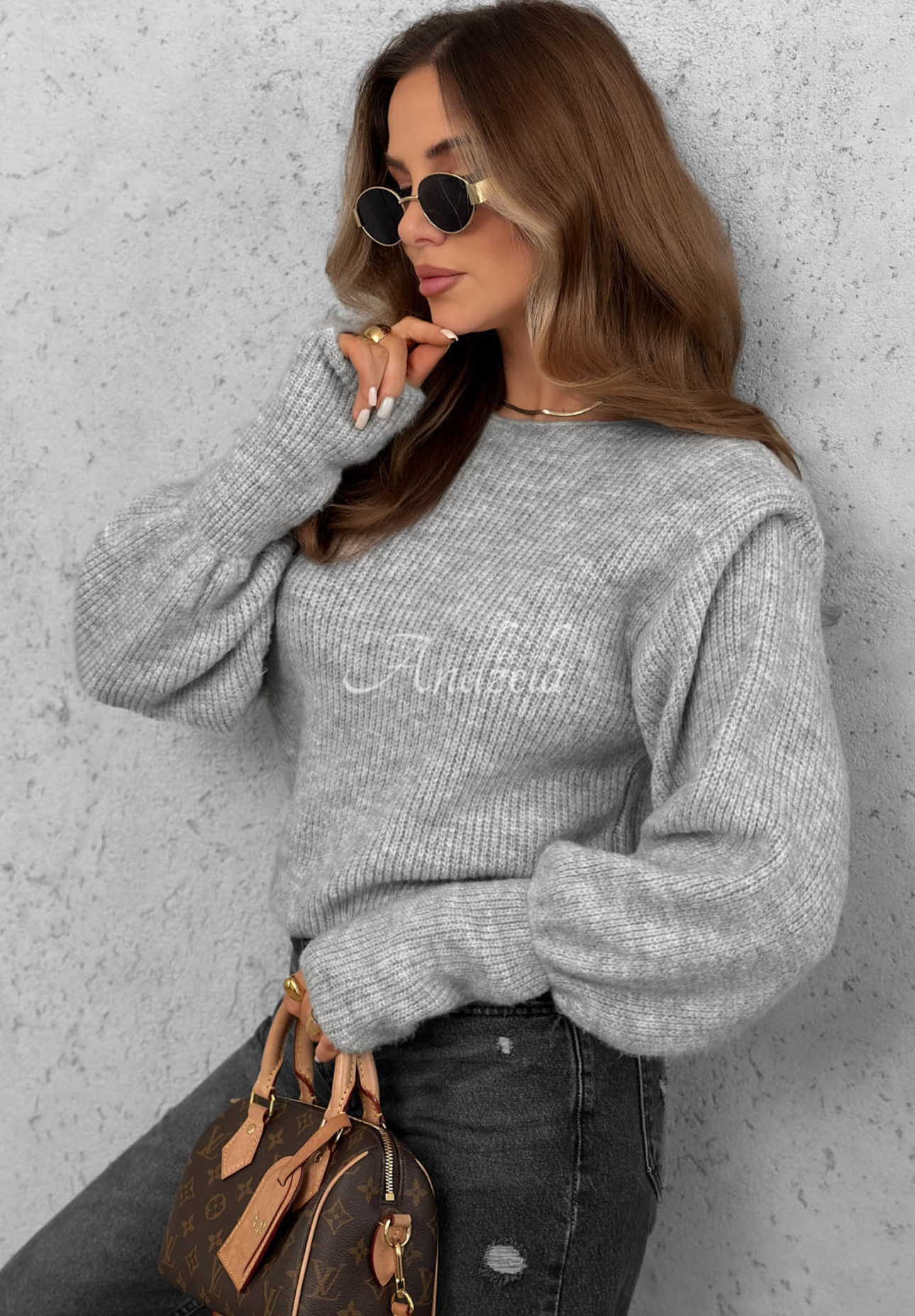 Wollpullover mit Schulterpolstern Lost Signal Grau
