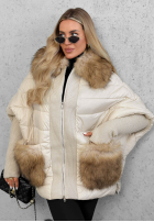 Długa pikowana Jacke z futerkiem Apple Crumble Hell Beige