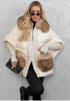 Długa pikowana Jacke z futerkiem Apple Crumble Hell Beige