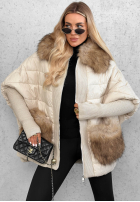 Długa pikowana Jacke z futerkiem Apple Crumble Hell Beige