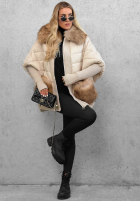 Długa pikowana Jacke z futerkiem Apple Crumble Hell Beige