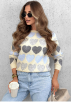 Miękki Pullover w serduszka Soft Hearts Beige-Schokoladenbraun