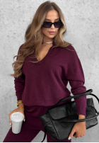Dzianinowy Set Pullover z kołnierzem i Hose wide leg Warm Dreams Beerenfarben