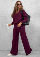 Dzianinowy Set Pullover z kołnierzem i Hose wide leg Warm Dreams Beerenfarben