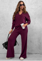 Dzianinowy Set Pullover z kołnierzem i Hose wide leg Warm Dreams Beerenfarben