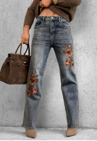 Hose Jeans straight z haftowanymi kwiatami Morning Flores Blau