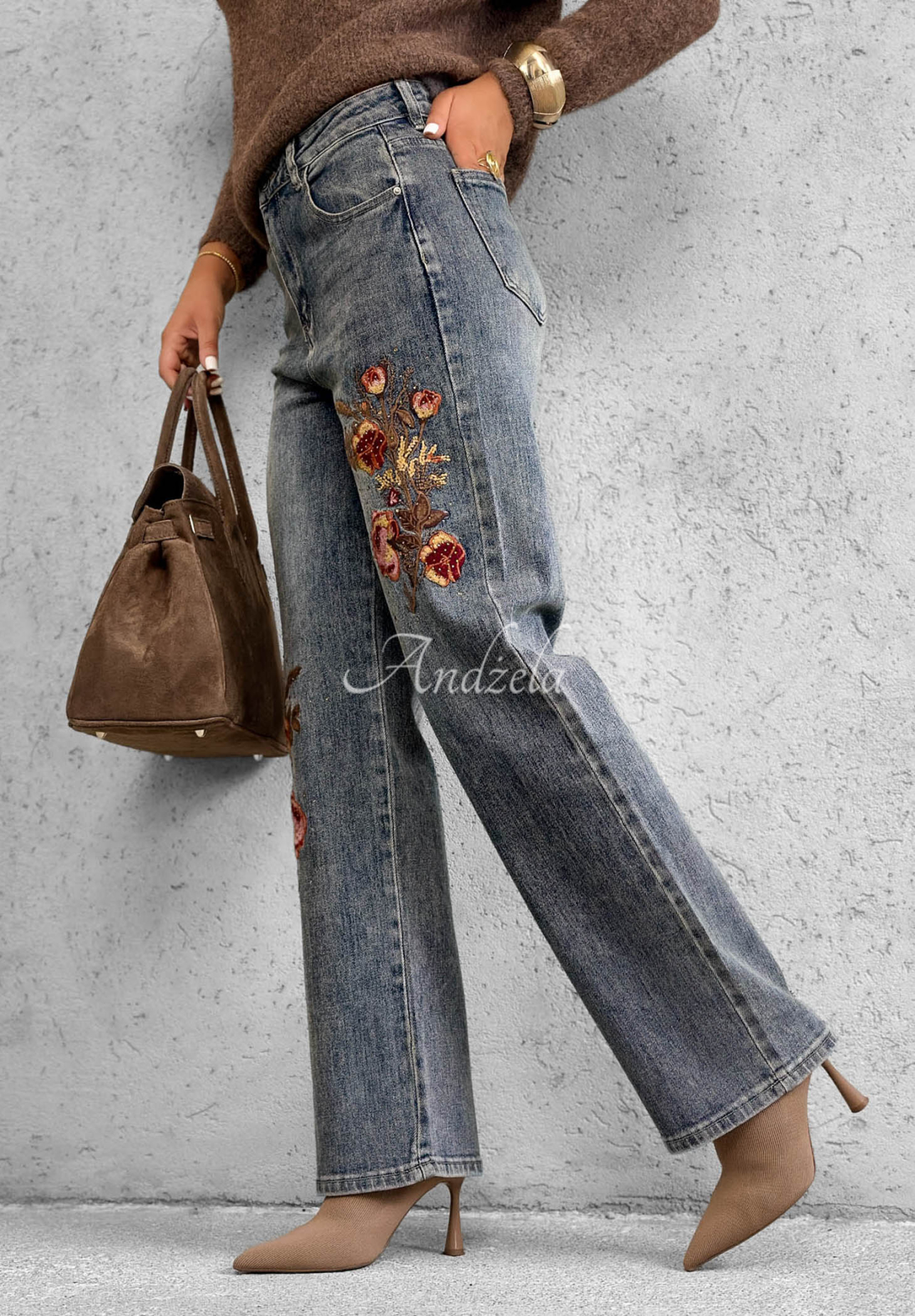 Straight-Leg-Jeans mit Blumenstickerei Morning Flores Blau