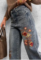 Hose Jeans straight z haftowanymi kwiatami Morning Flores Blau