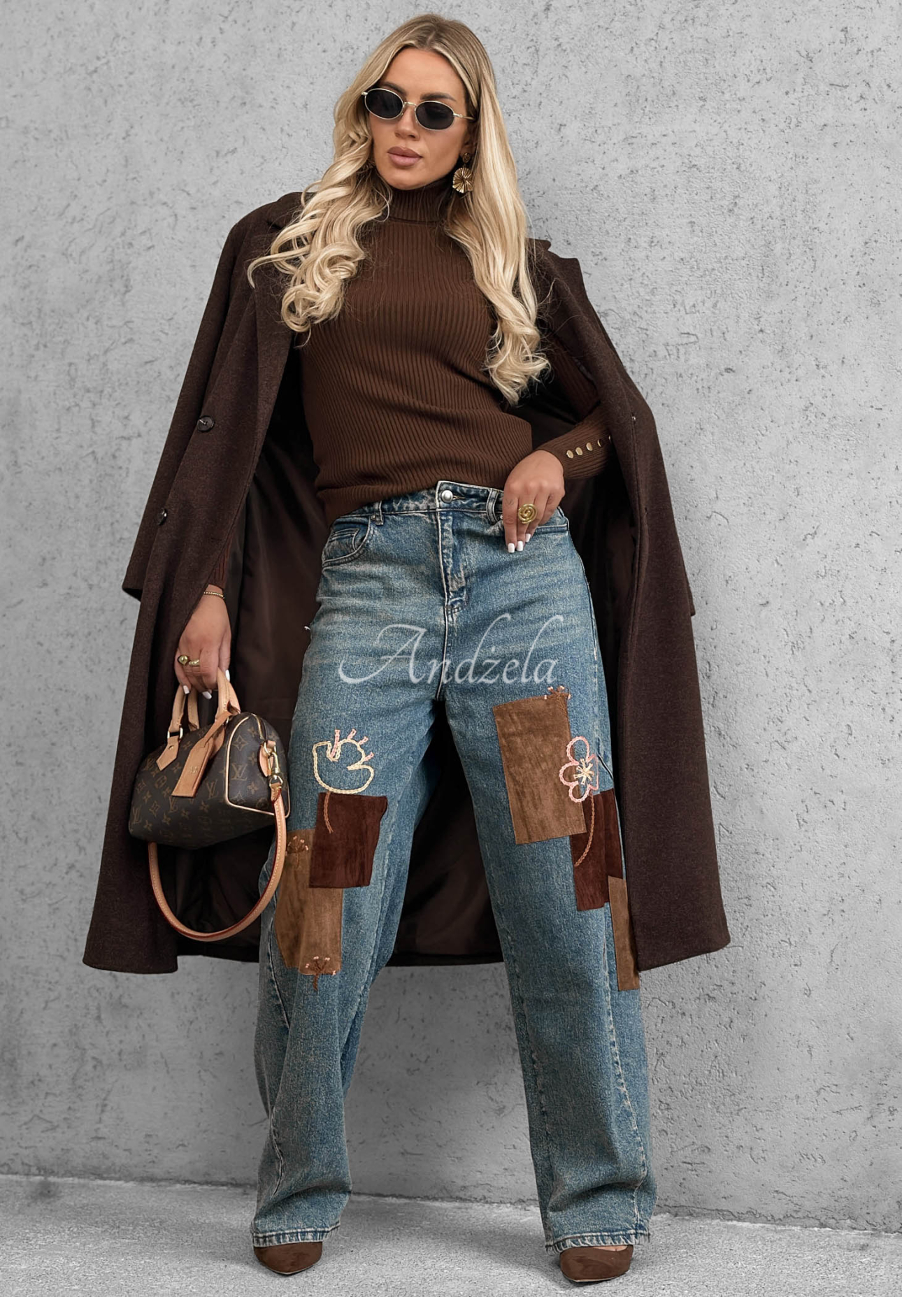 Wide-Leg-Jeans mit Aufnähern Fall Mood Blau