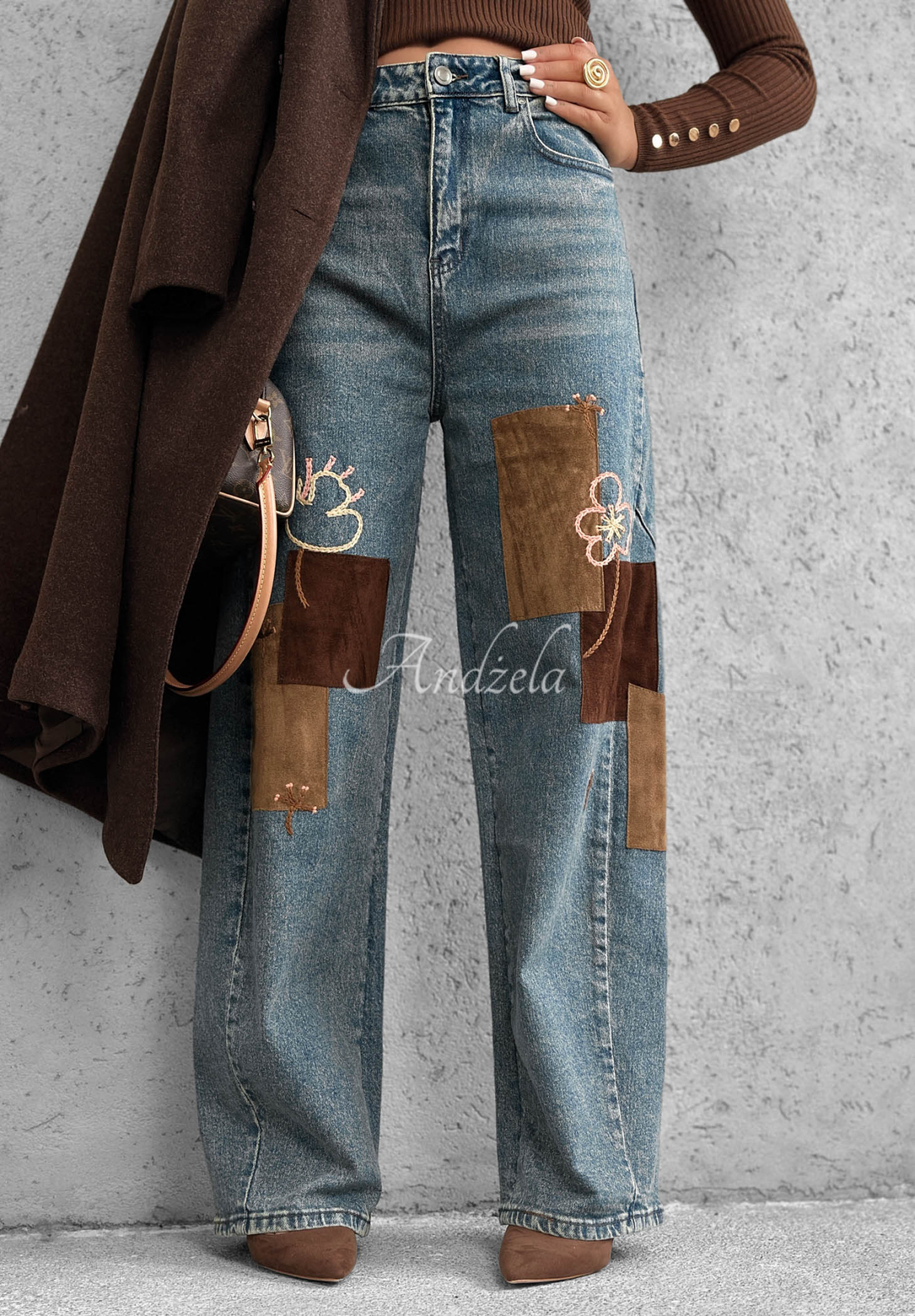 Wide-Leg-Jeans mit Aufnähern Fall Mood Blau