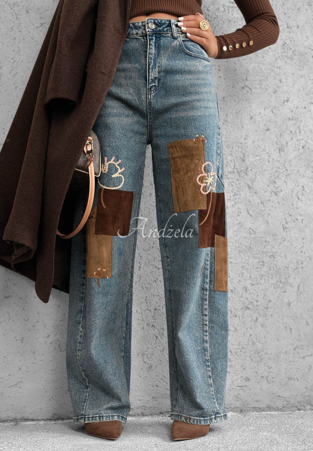 Wide-Leg-Jeans mit Aufn&auml;hern Fall Mood Blau