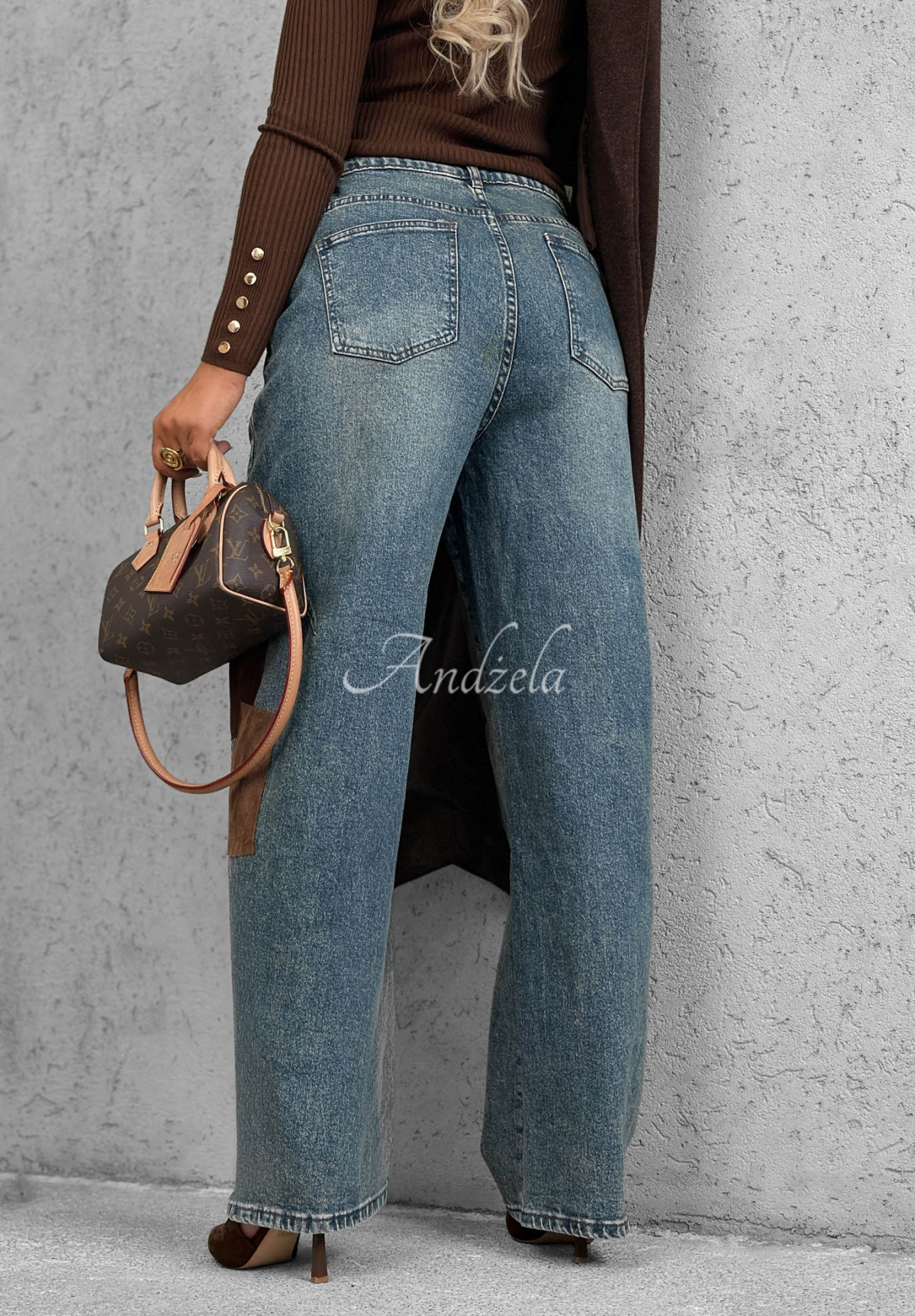 Wide-Leg-Jeans mit Aufnähern Fall Mood Blau