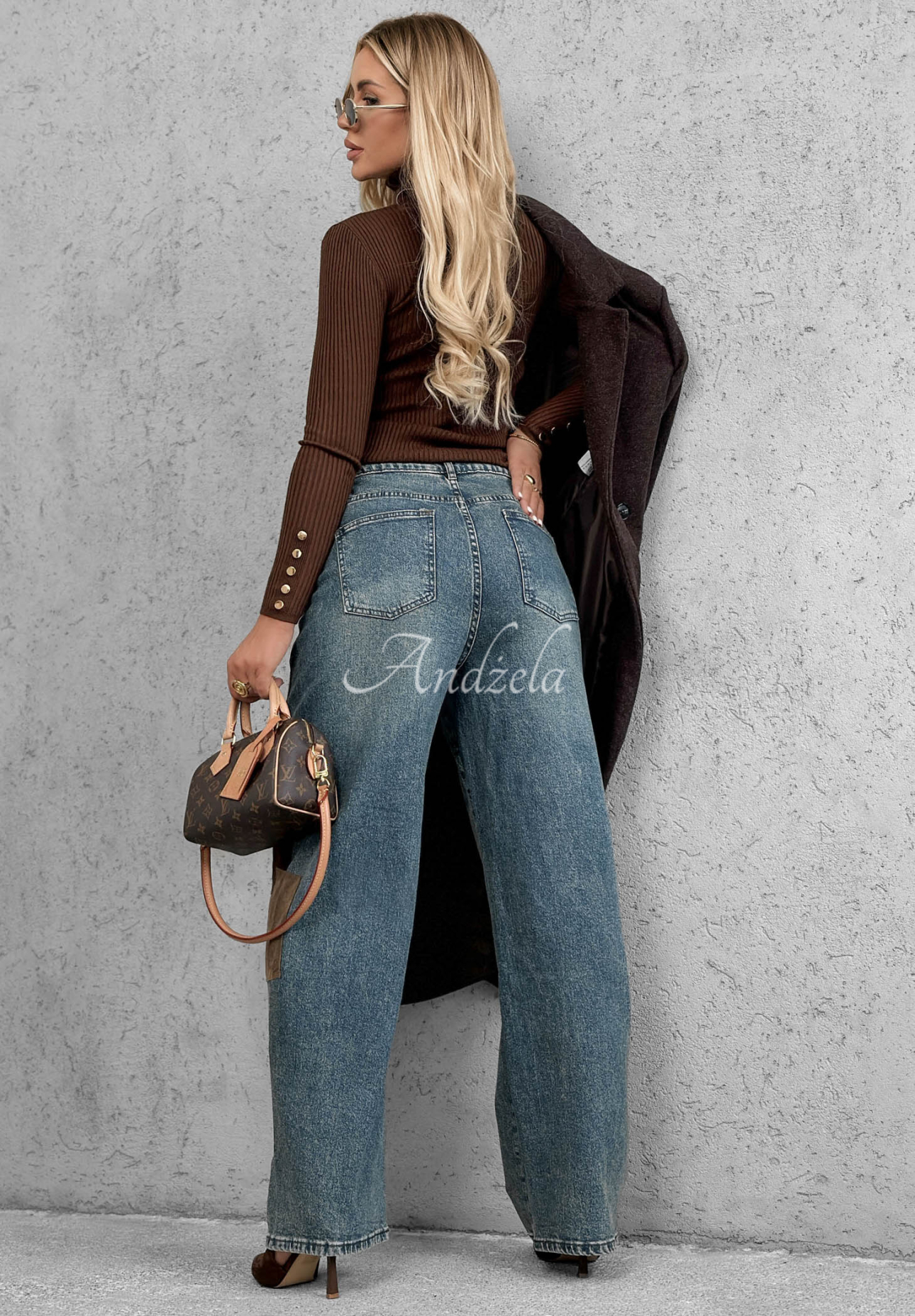 Wide-Leg-Jeans mit Aufnähern Fall Mood Blau