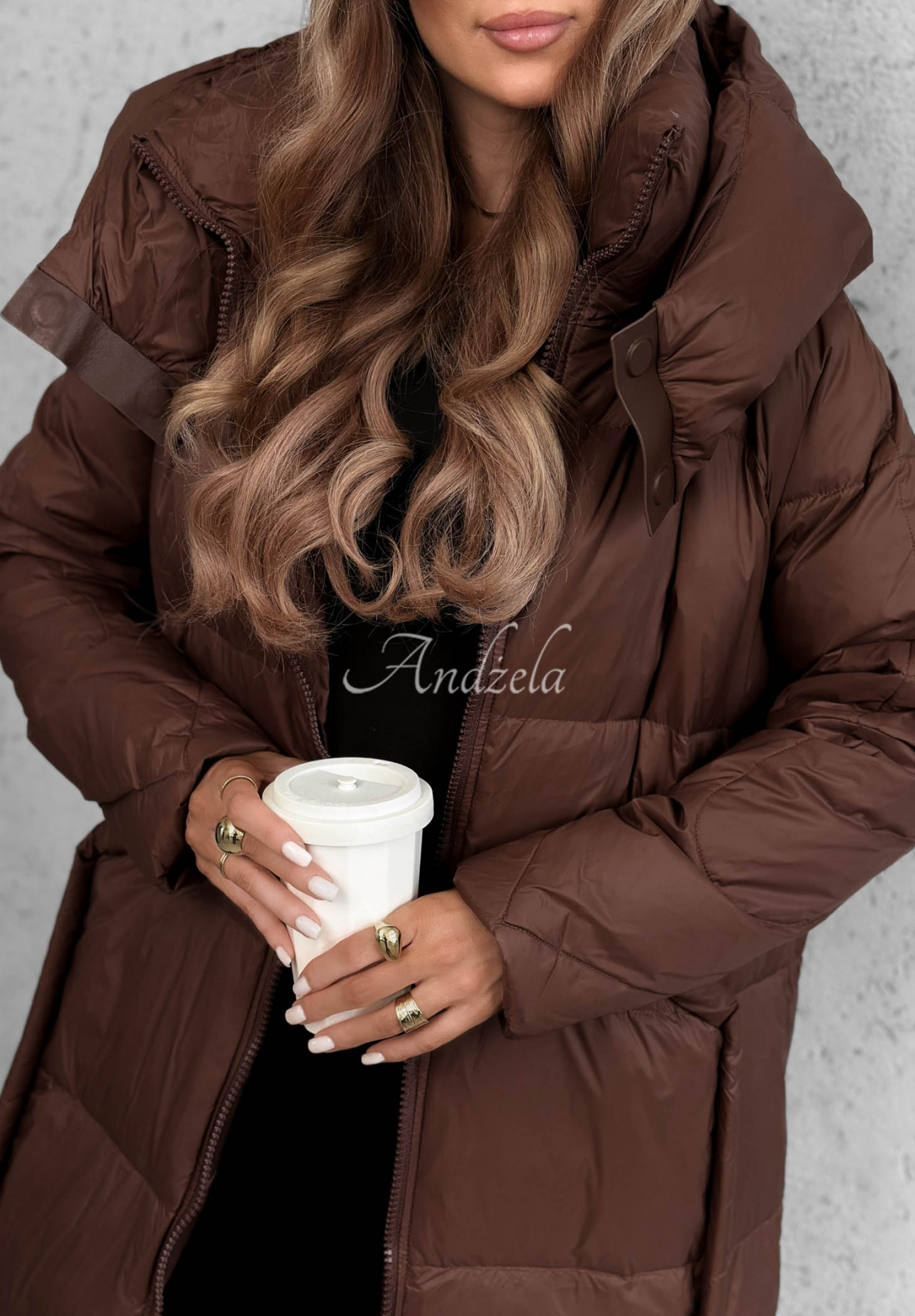 Lange Daunenjacke mit Kapuze Want Winter Schokoladenbraun