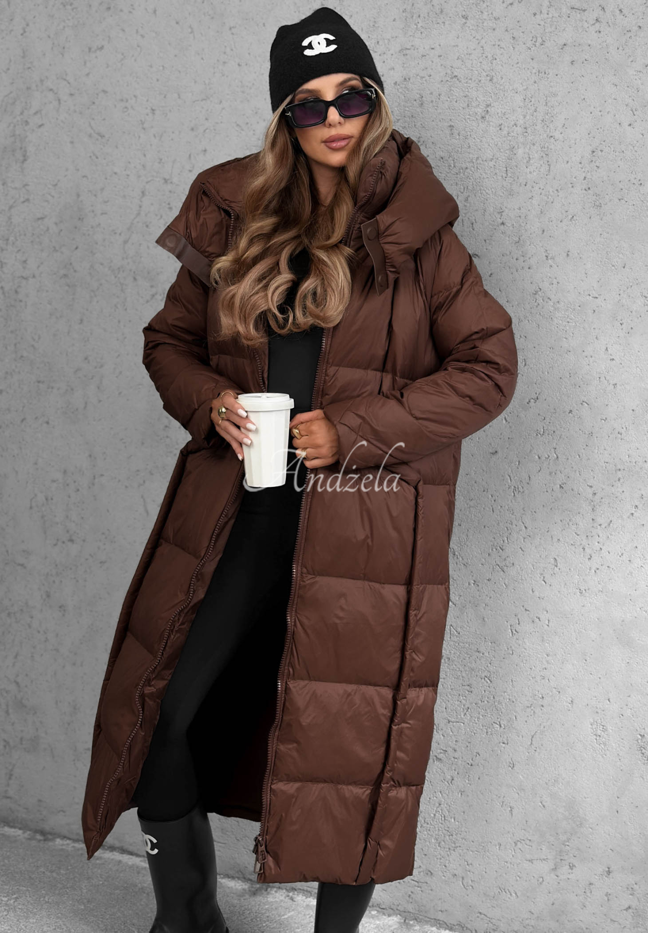 Lange Daunenjacke mit Kapuze Want Winter Schokoladenbraun
