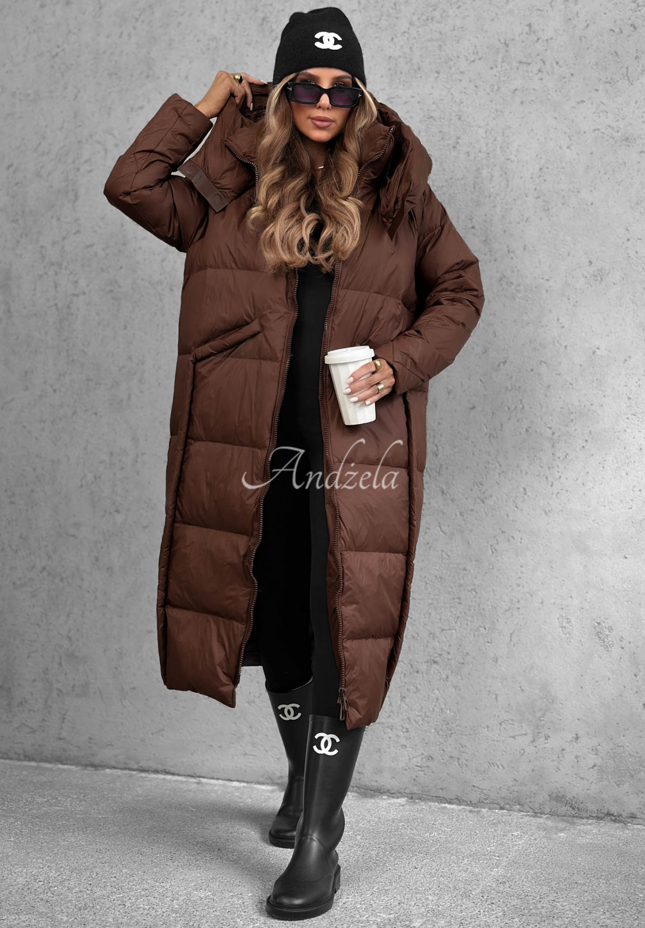 Lange Daunenjacke mit Kapuze Want Winter Schokoladenbraun