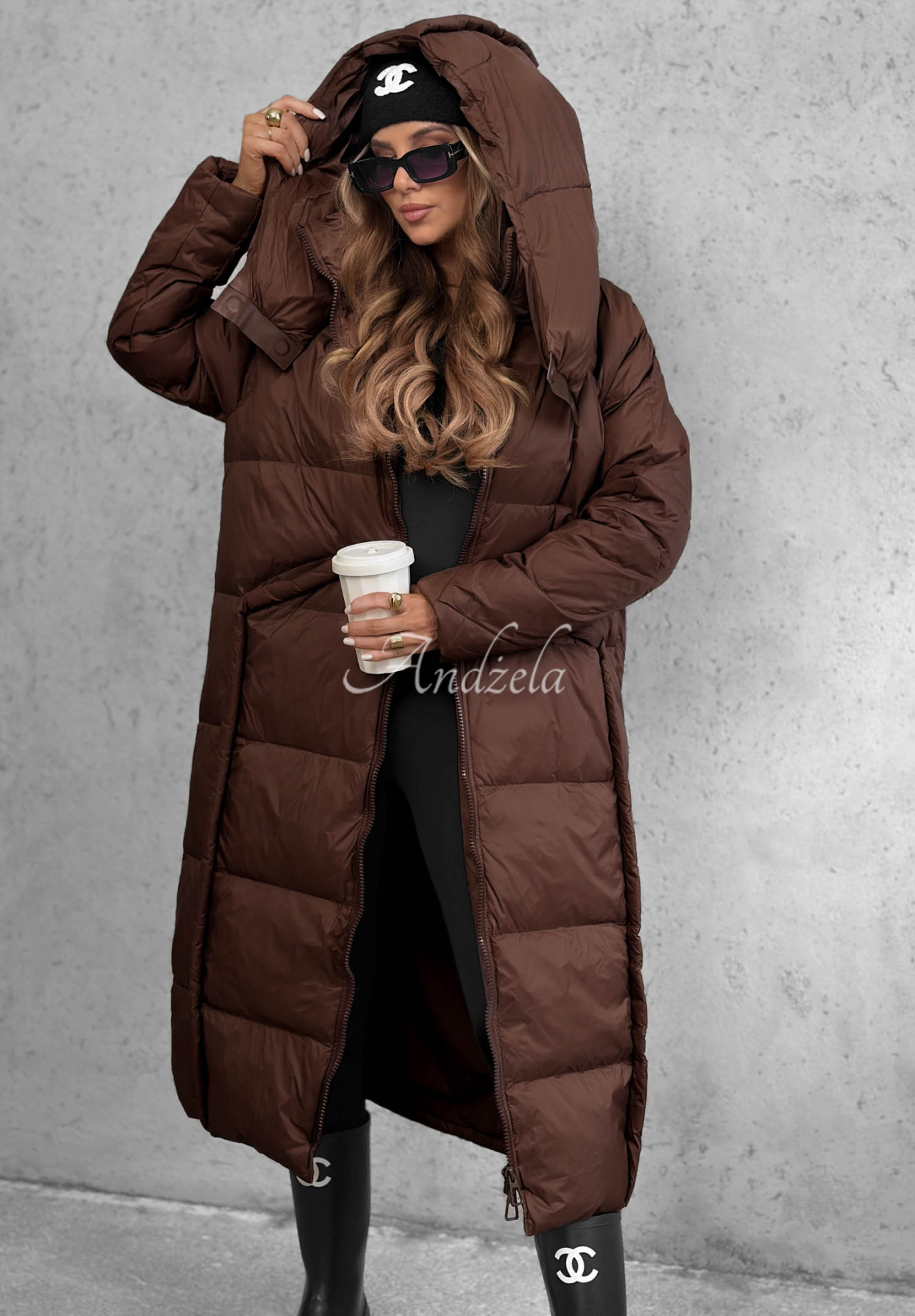 Lange Daunenjacke mit Kapuze Want Winter Schokoladenbraun