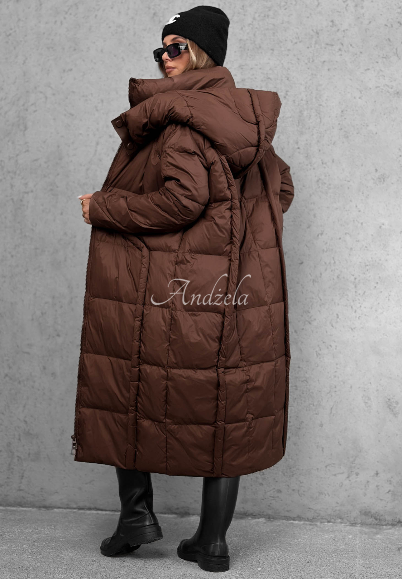Lange Daunenjacke mit Kapuze Want Winter Schokoladenbraun
