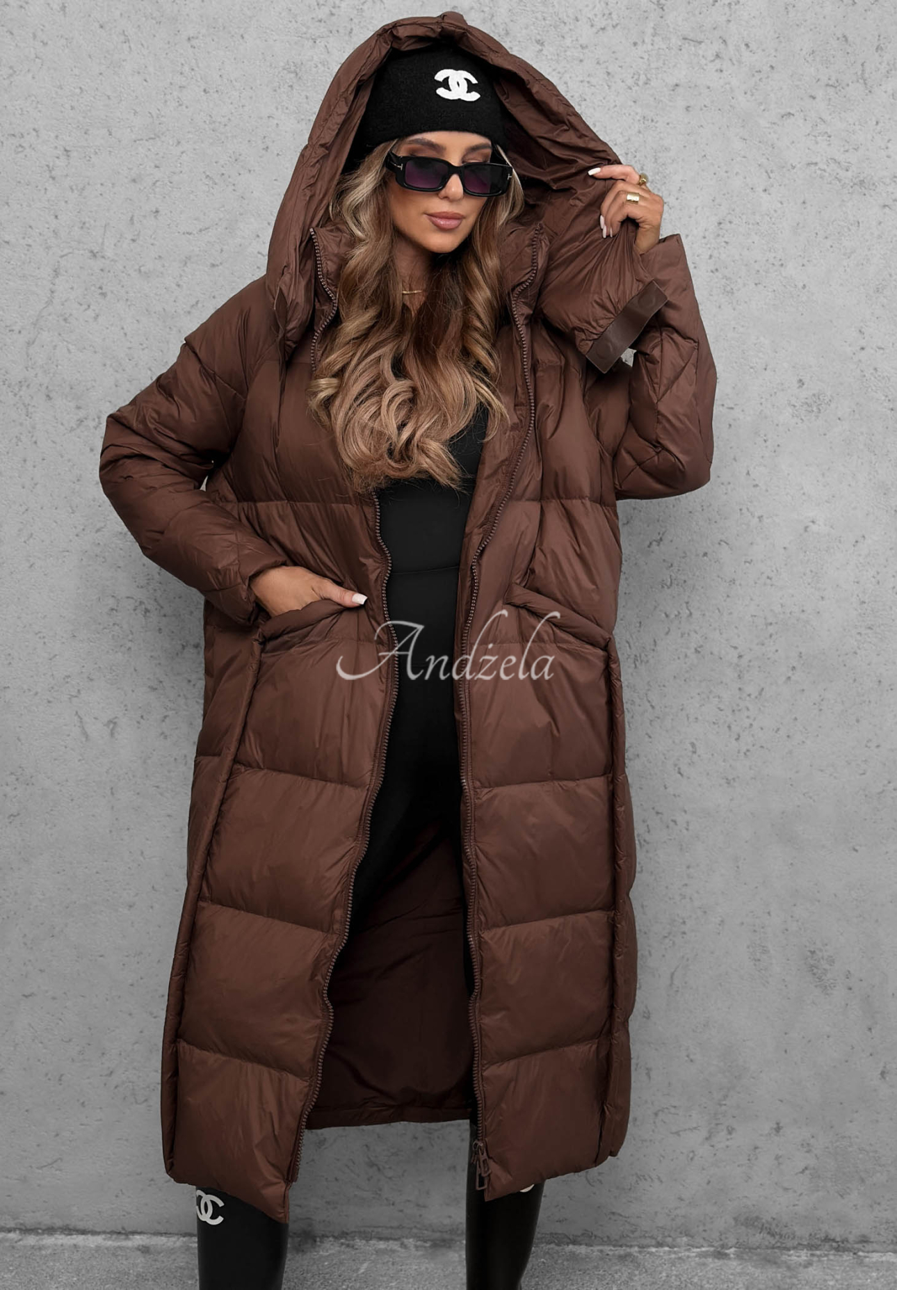 Lange Daunenjacke mit Kapuze Want Winter Schokoladenbraun