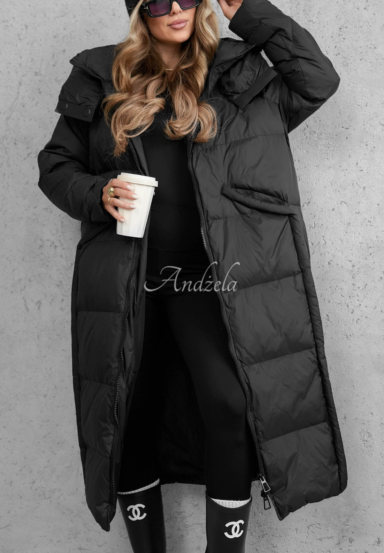 Lange Daunenjacke mit Kapuze Want Winter Schwarz