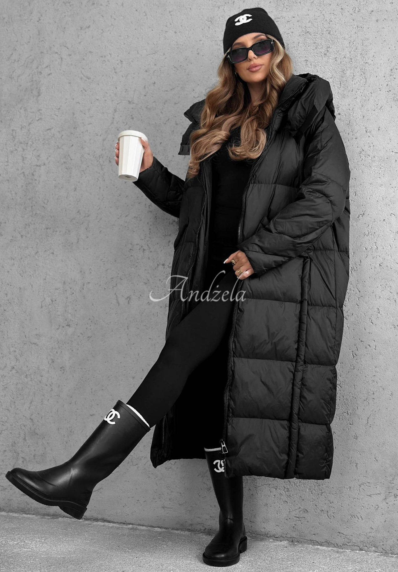 Lange Daunenjacke mit Kapuze Want Winter Schwarz