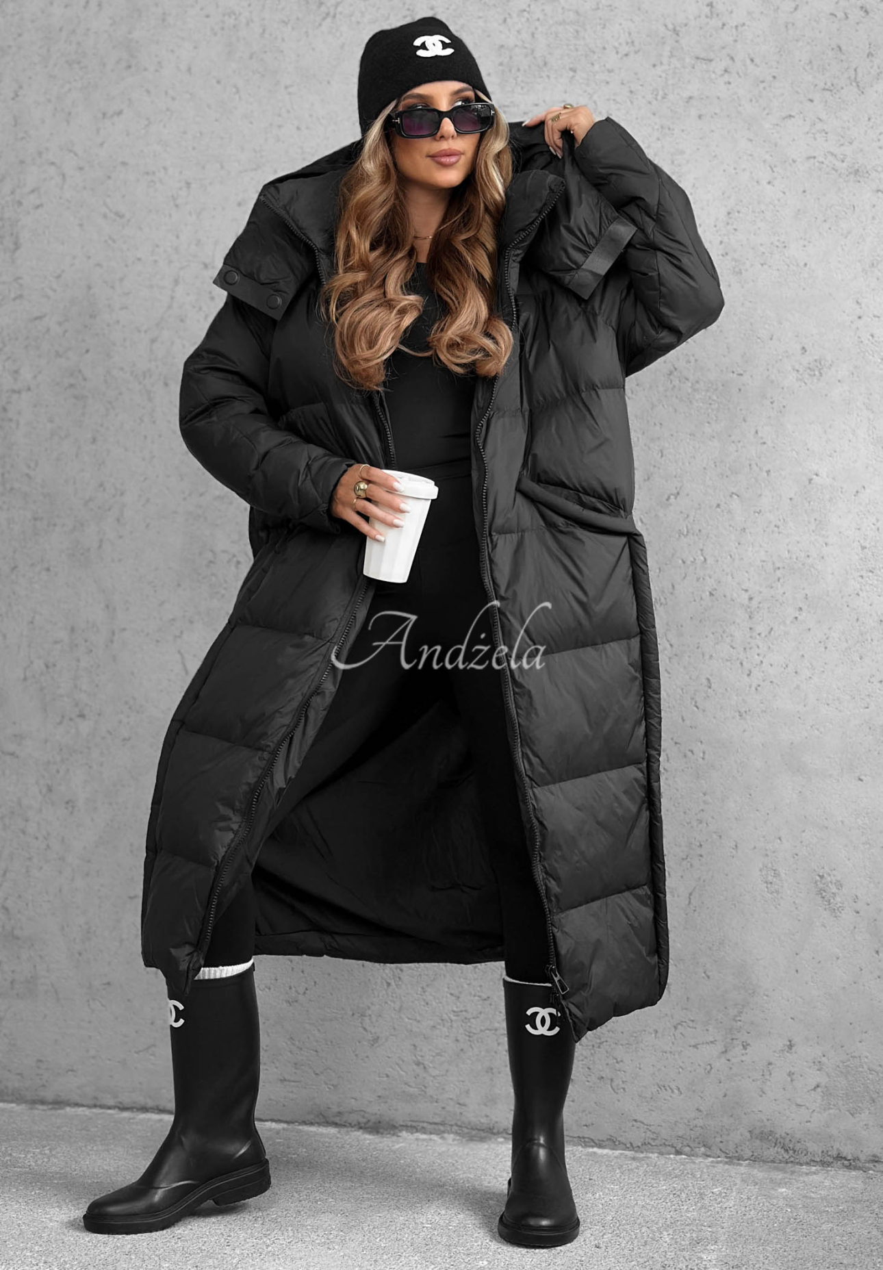 Lange Daunenjacke mit Kapuze Want Winter Schwarz