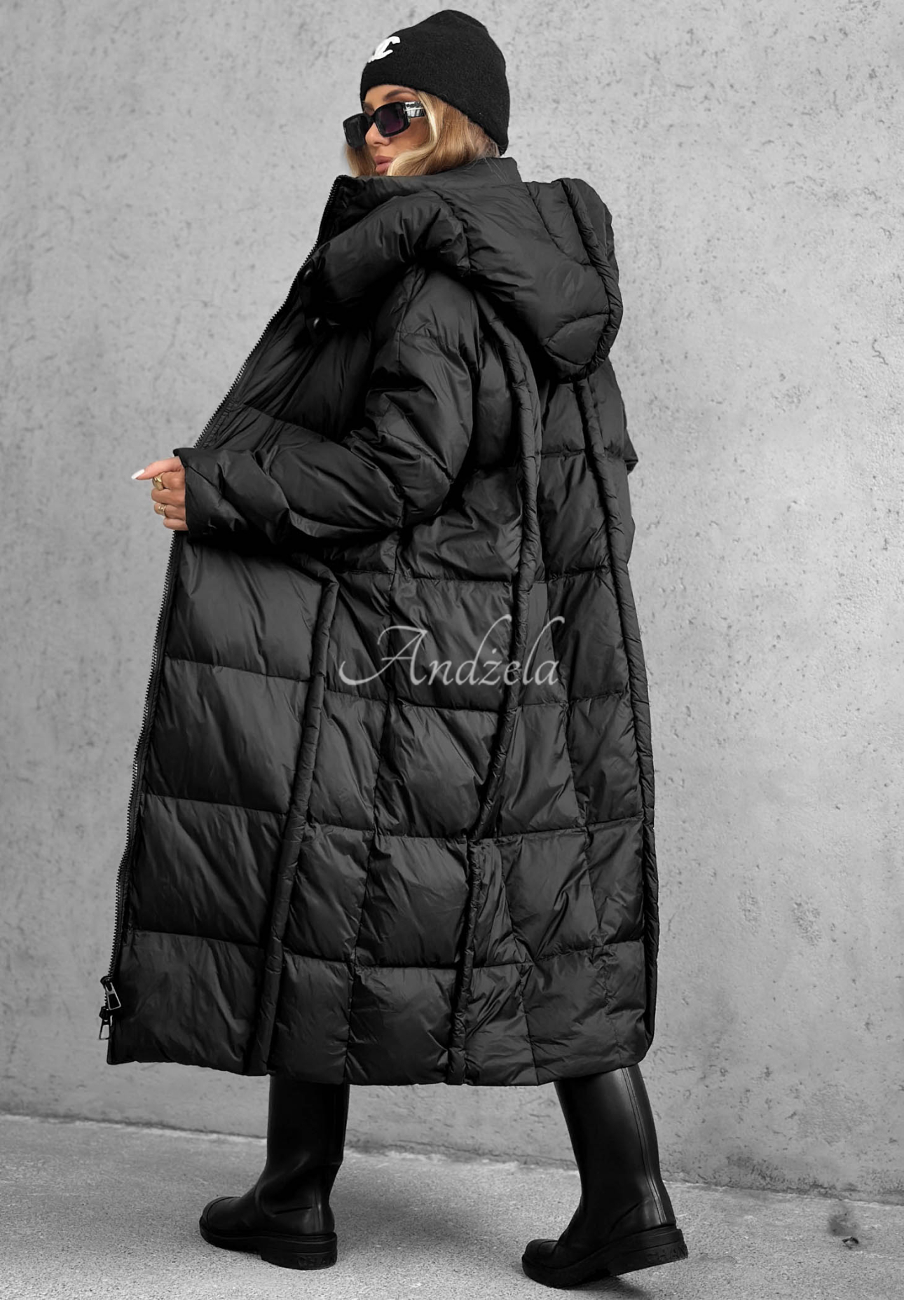 Lange Daunenjacke mit Kapuze Want Winter Schwarz