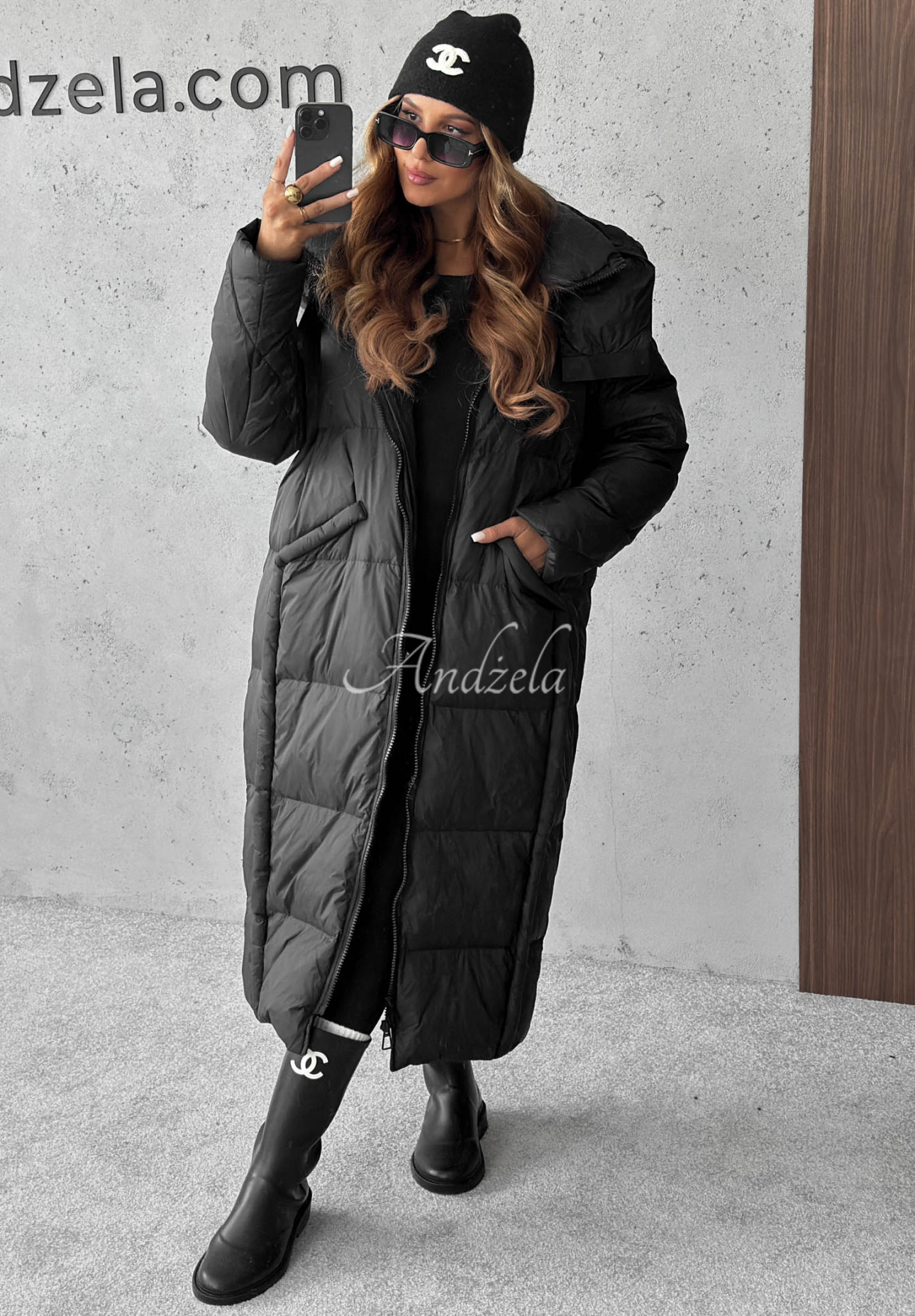 Lange Daunenjacke mit Kapuze Want Winter Schwarz