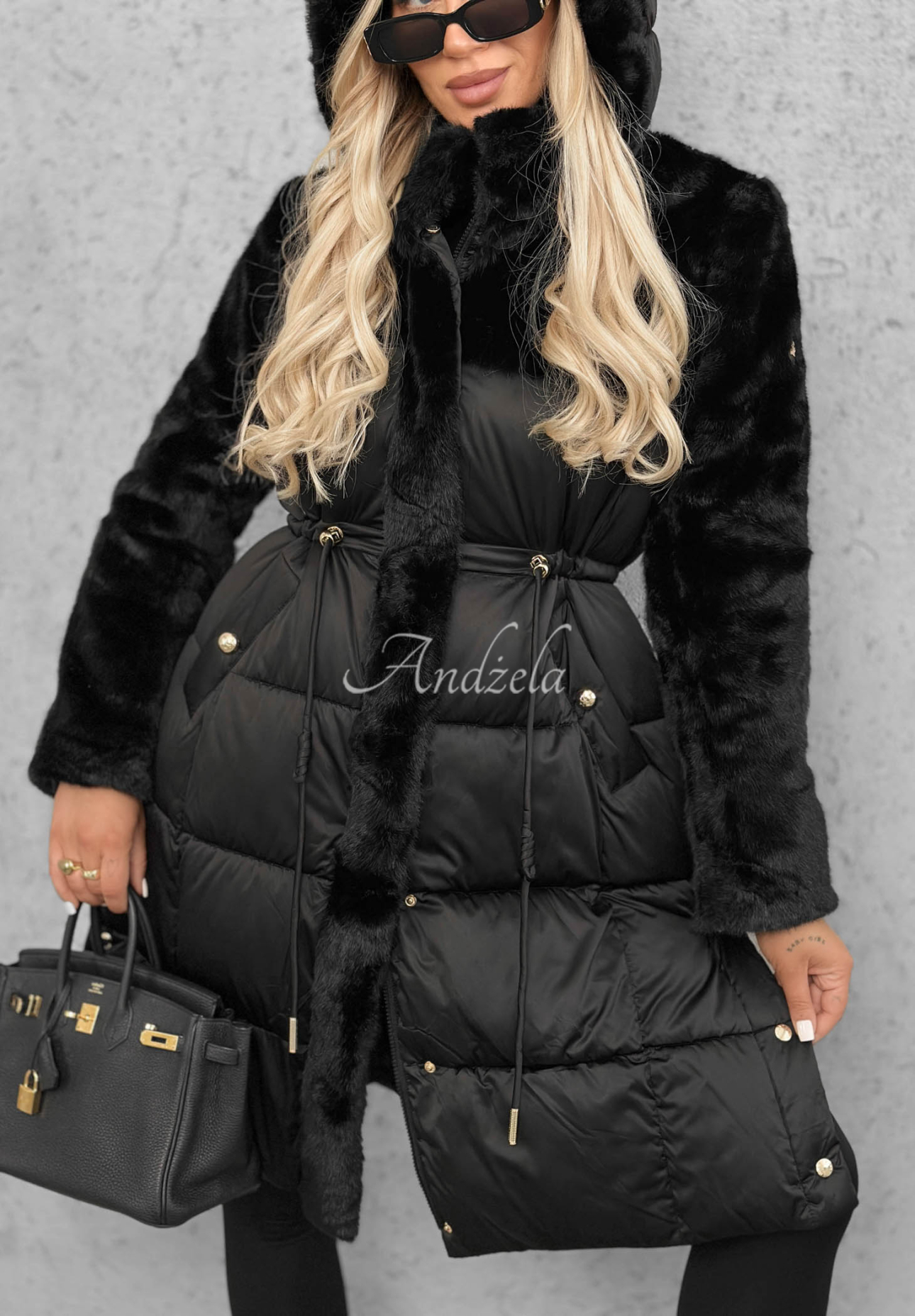 Lange Steppjacke mit Teddyfutter Out Today Schwarz