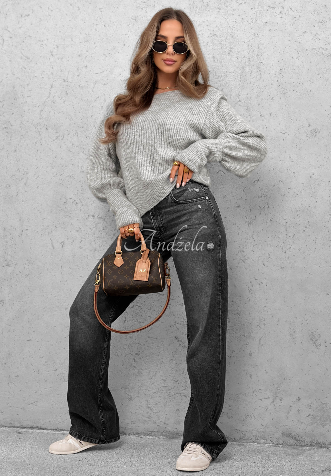 Wollpullover mit Schulterpolstern Lost Signal Grau