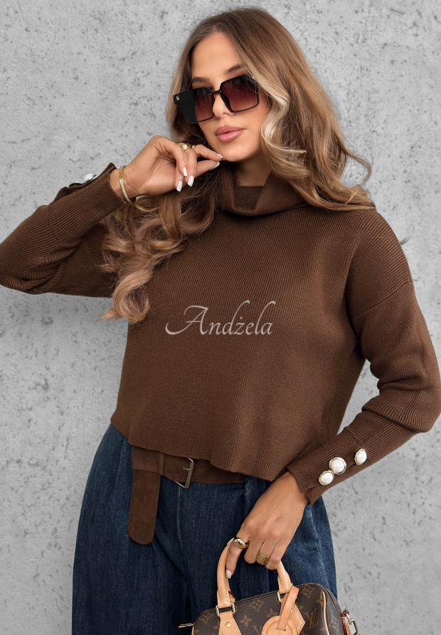 Viskose-Pullover mit Rollkragen und Zierkn&ouml;pfen The Everyday Schokoladenbraun