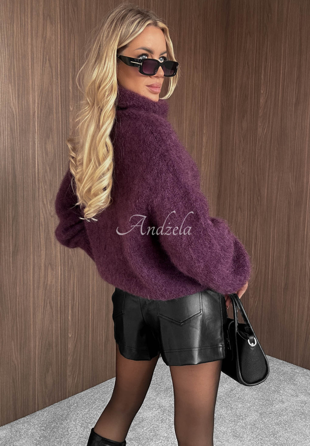 Weicher Mohair-Pullover mit Rollkragen Rainy Clouds Beerenfarben