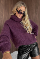 Miękki moherowy Pullover z golfem Rainy Clouds Beerenfarben