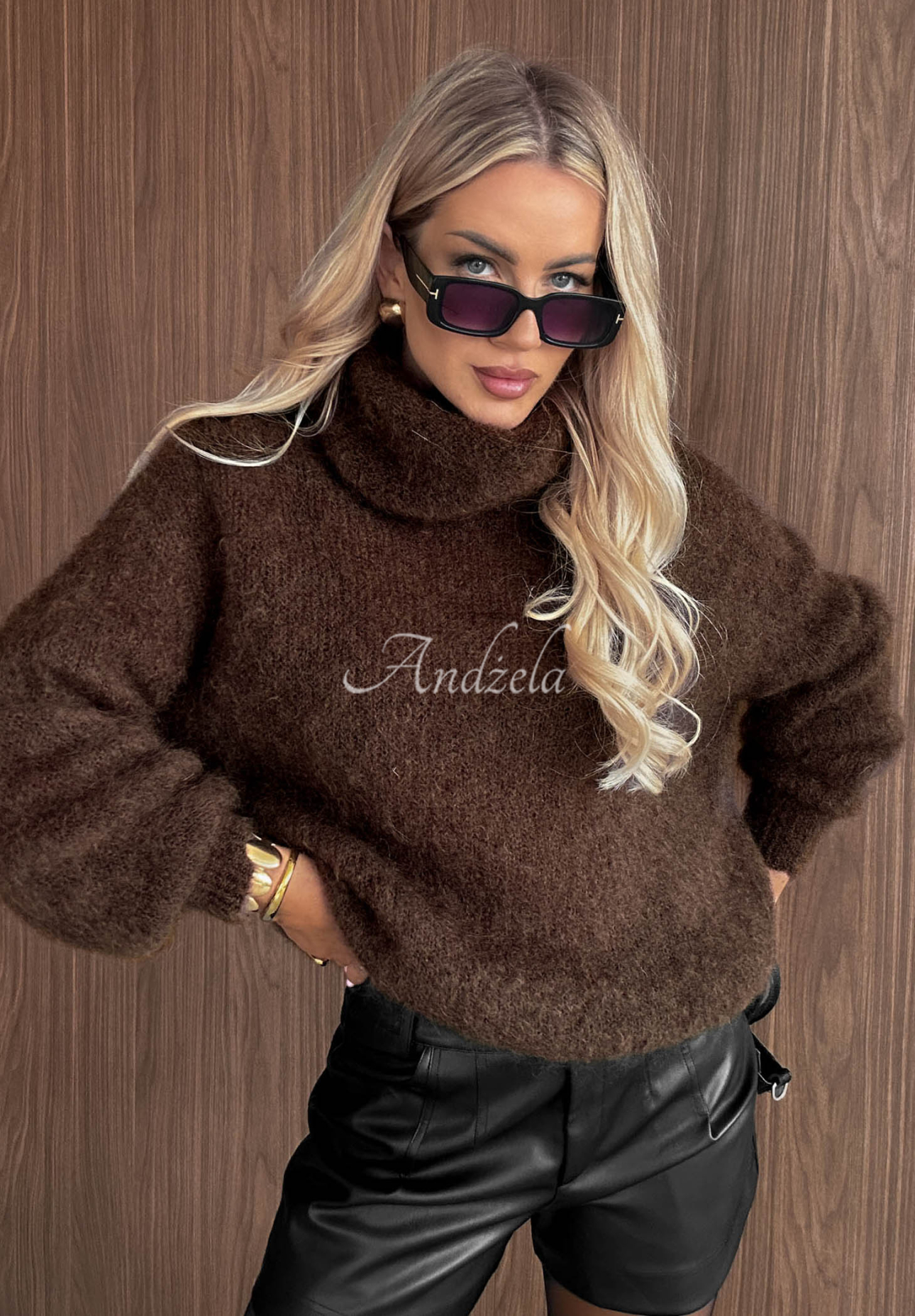 Weicher Mohair-Pullover mit Rollkragen Rainy Clouds Schokoladenbraun