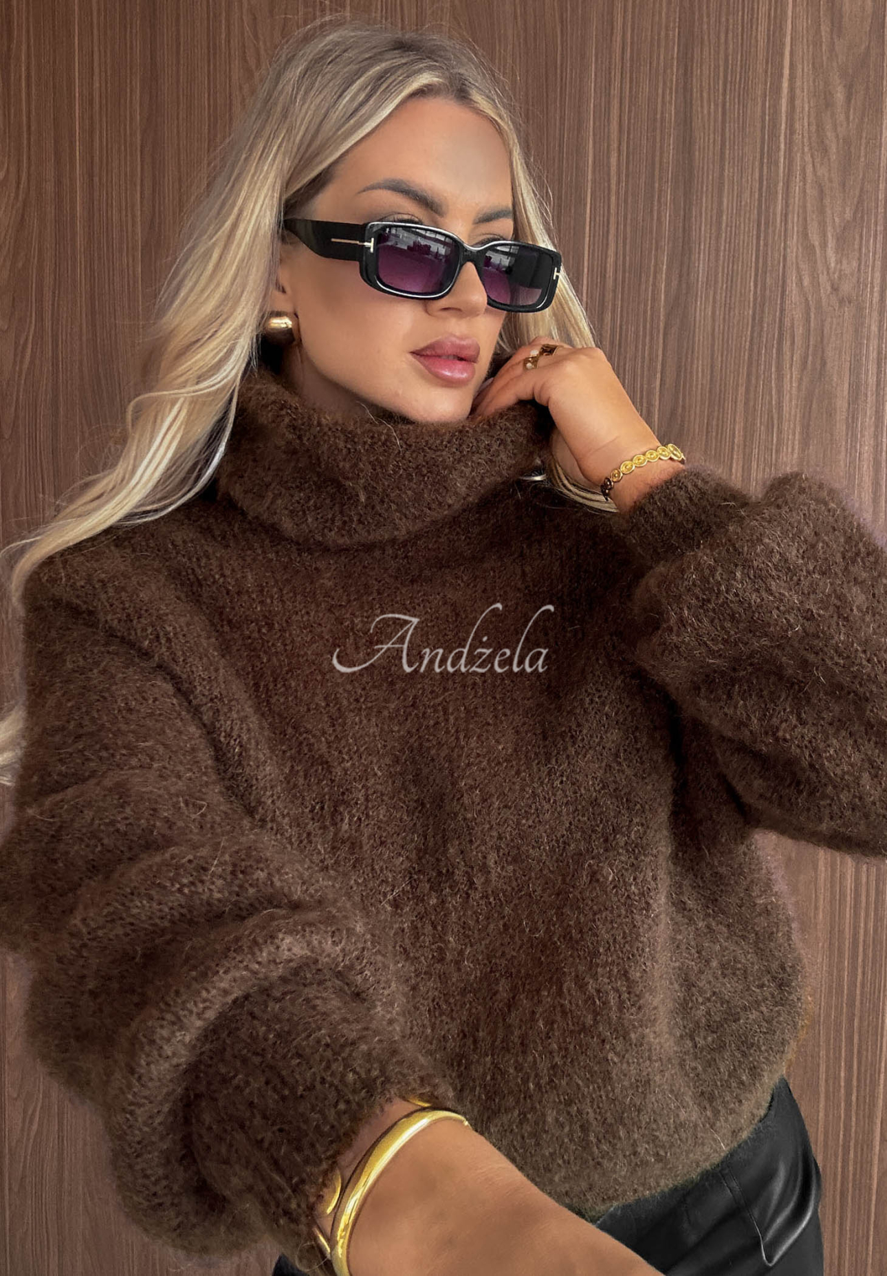 Weicher Mohair-Pullover mit Rollkragen Rainy Clouds Schokoladenbraun