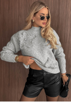 Miękki Pullover z kryształkami Crystal Sky Grau
