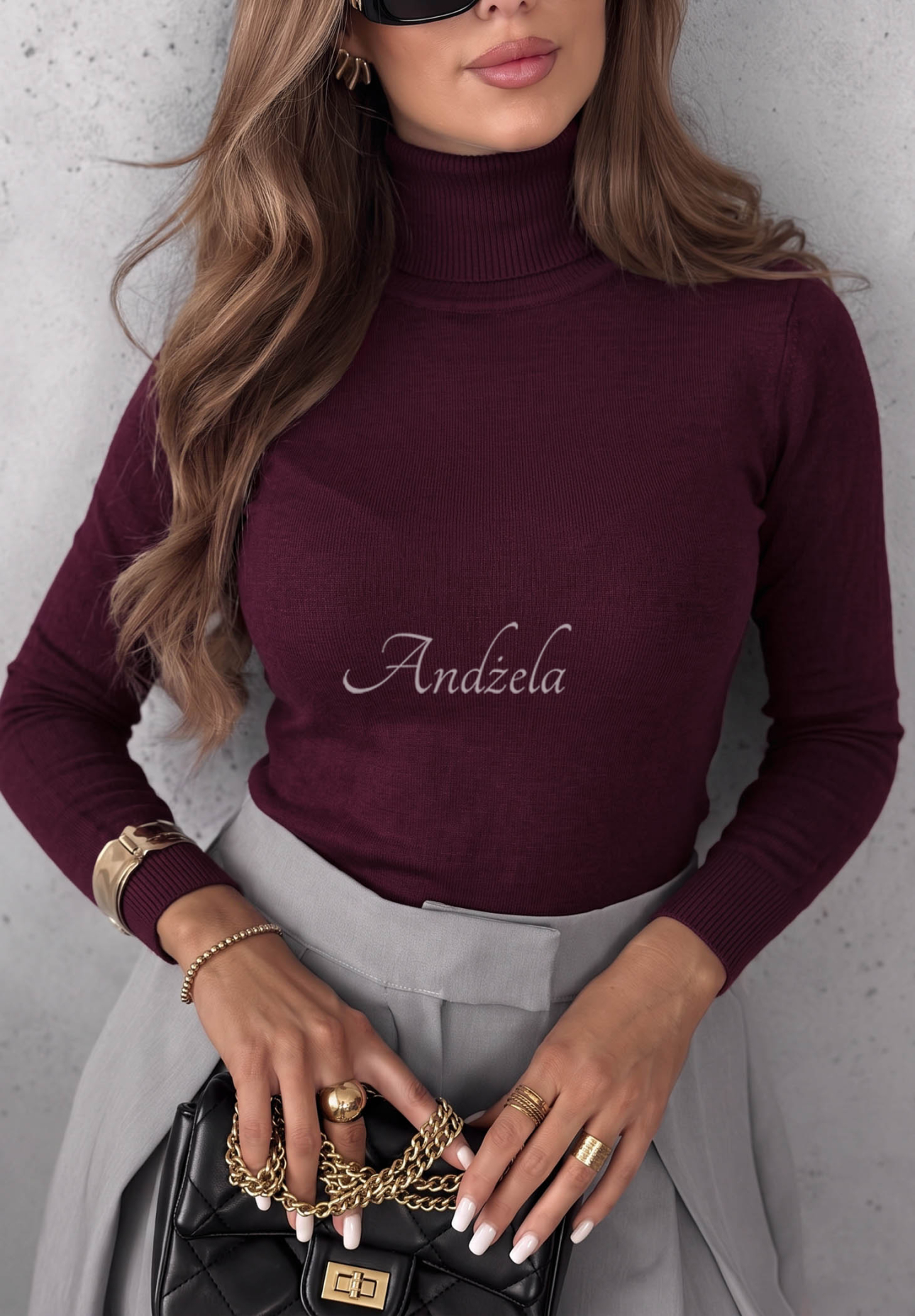 Figurnaher Rollkragenpullover Solange Beerenfarben