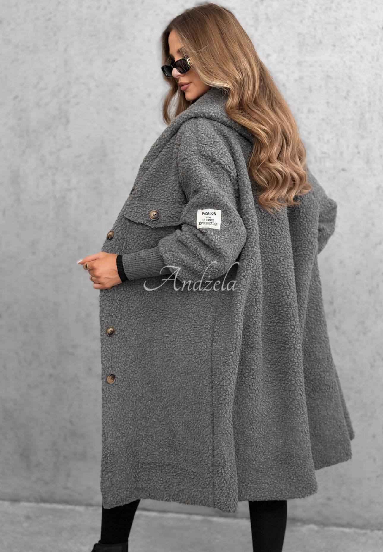 Langer Lammfellmantel mit Kapuze Aspen Babe Grau